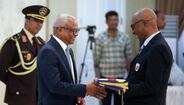 Presidente da República de Cabo Verde, José Maria Neves, com  da Federação Cabo-verdiana de Futebol, Mário Semedo