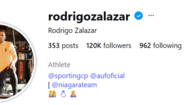 Rodrigo Zalazar, atleta, pondera transferência para o Sporting CP via Instagram