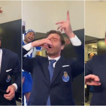 <![CDATA[ Festa no balneário do FC Porto até deu para Villas-Boas... beber um shot: veja o momento ]]>