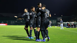 Jogadores do Sporting festejam frente ao Rio Ave
