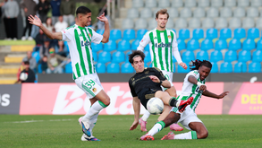ENTREGA. Larrazabal e Richards a darem tudo para ficarem com a bola durante o Casa Pia-Rio Ave