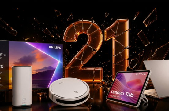 Promoção de vários equipamentos tecnológicos, incluindo TV Philips e Lenovo Tab