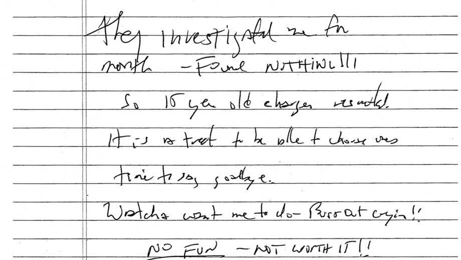 Suposta nota de despedida de Jeffrey Epstein