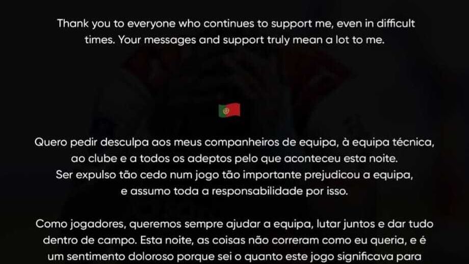 A mensagem partilhada por Dorgeles no Instagram
