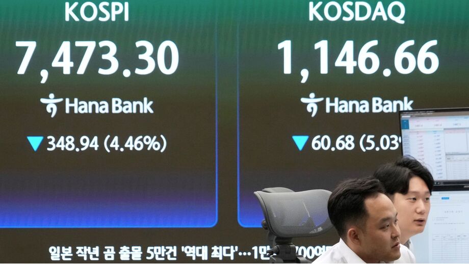 Na bolsa da Coreia do Sul, o Kospi, as quedas são representadas na cor verde
