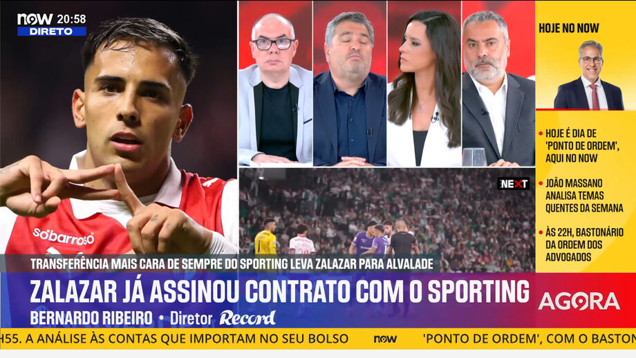 Bernardo Ribeiro, Sérgio Krithinas e Luís Pedro Sousa em declarações no programa 'Record na Hora' no Now