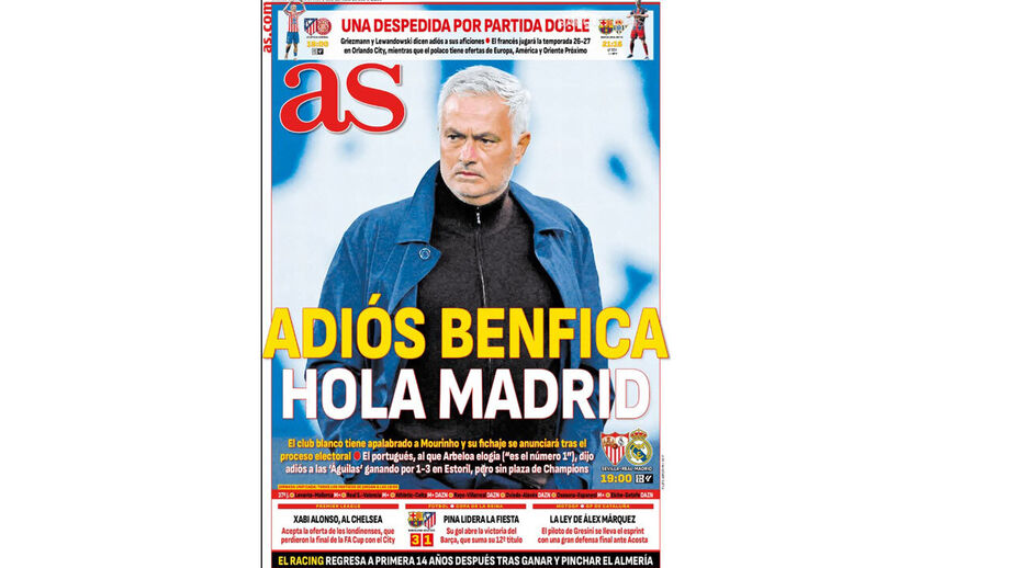 Mourinho na manchete do jornal 'AS'