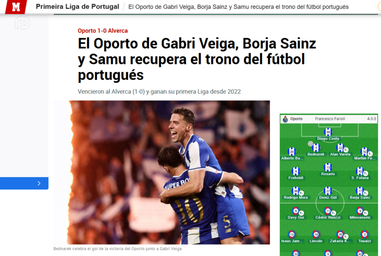 'Marca': «O FC Porto de Gabri Veiga, Borja Sainz e Samu recupera o trono do futebol português»