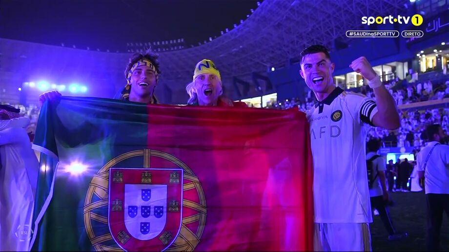 Félix, Jorge Jesus, Cristiano Ronaldo celebram título do Al Nassr