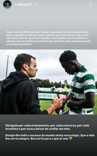 Blopa agradece a João Gião por ser mais que treinador no Sporting