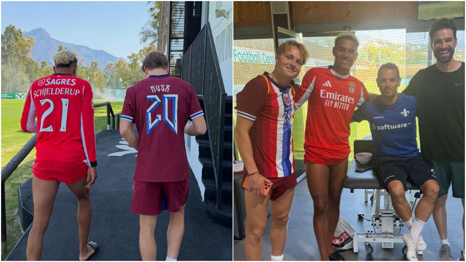 Antonio Nusa e Andreas Schjelderup na concentração da seleção norueguesa
