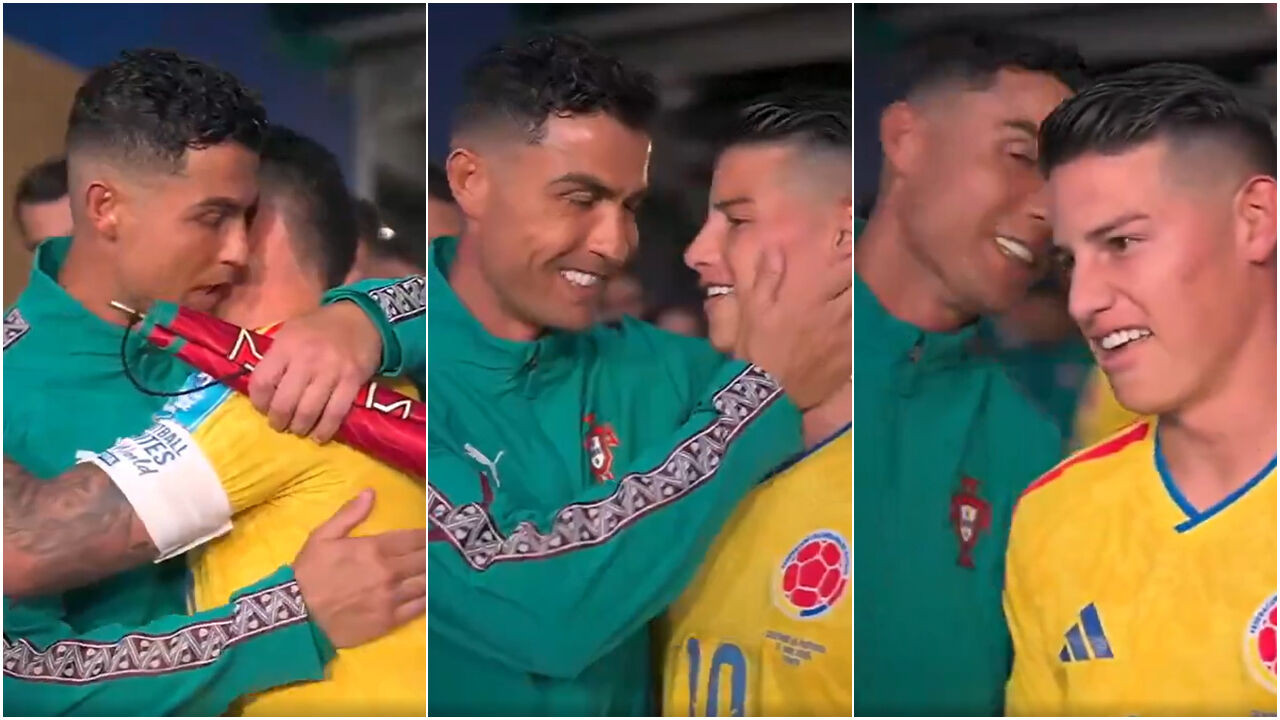 O momento entre Cristiano Ronaldo e James Rodríguez no túnel antes do Colômbia-Portugal