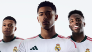 Kylian Mbappé, Jude Bellingham e Vinícius Júnior apresentam a nova camisola do Real Madrid