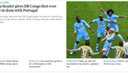 'The Guardian': 'Cabeceamento de Wissa dá o primeiro ponto de sempre à RD Congo contra Portugal'