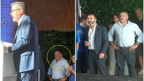 Olivier nos bastidores da recandidatura de Moedas. Ao lado está António Valle, diretor de campanha