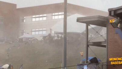 Imagens mostram tenda a ser arrastada devido a fortes ventos na Virgínia Ocidental