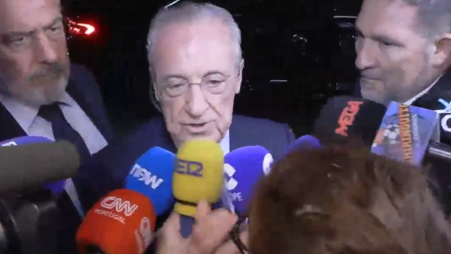 Presidente reeleito do Real Madrid à chegada ao hotel antes do discurso de vitória