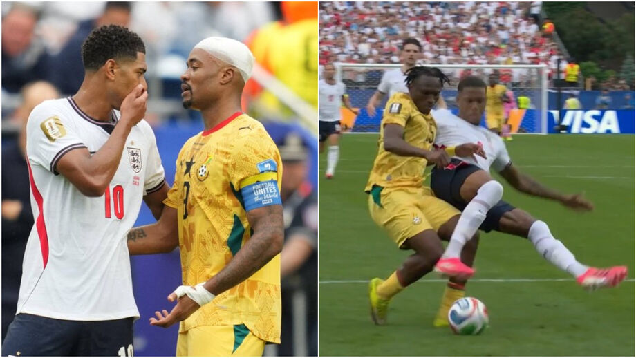 Jude Bellingham à conversa com Jordan Ayew e lance entre Prince Adu e Ezri Konsa