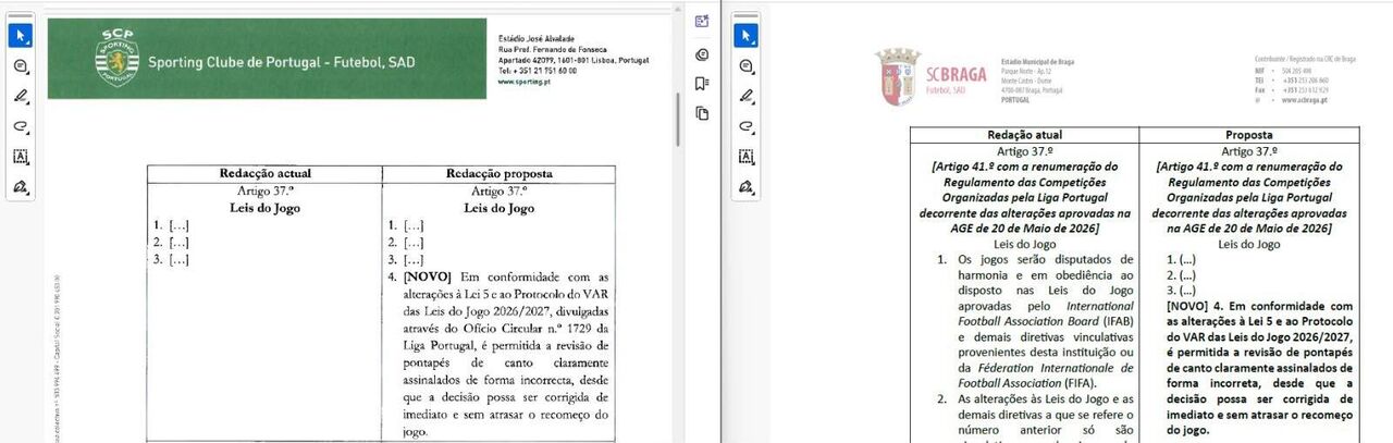 As duas propostas: Sporting viu a sua rejeitada e o Sp. Braga o seu texto aprovado