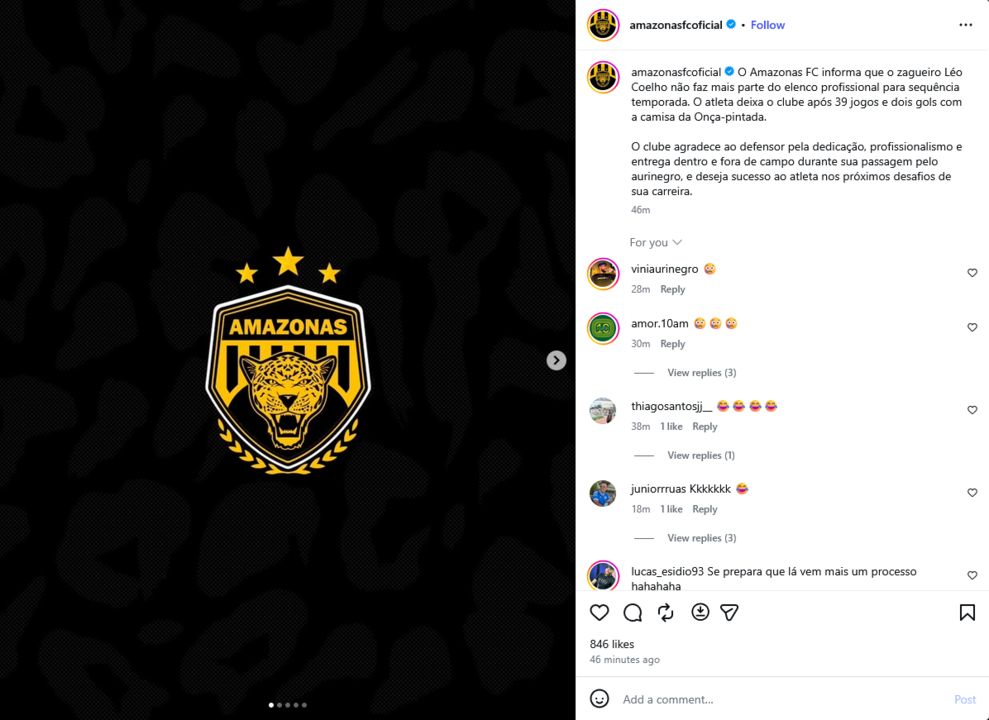 A publicação do Amazonas FC