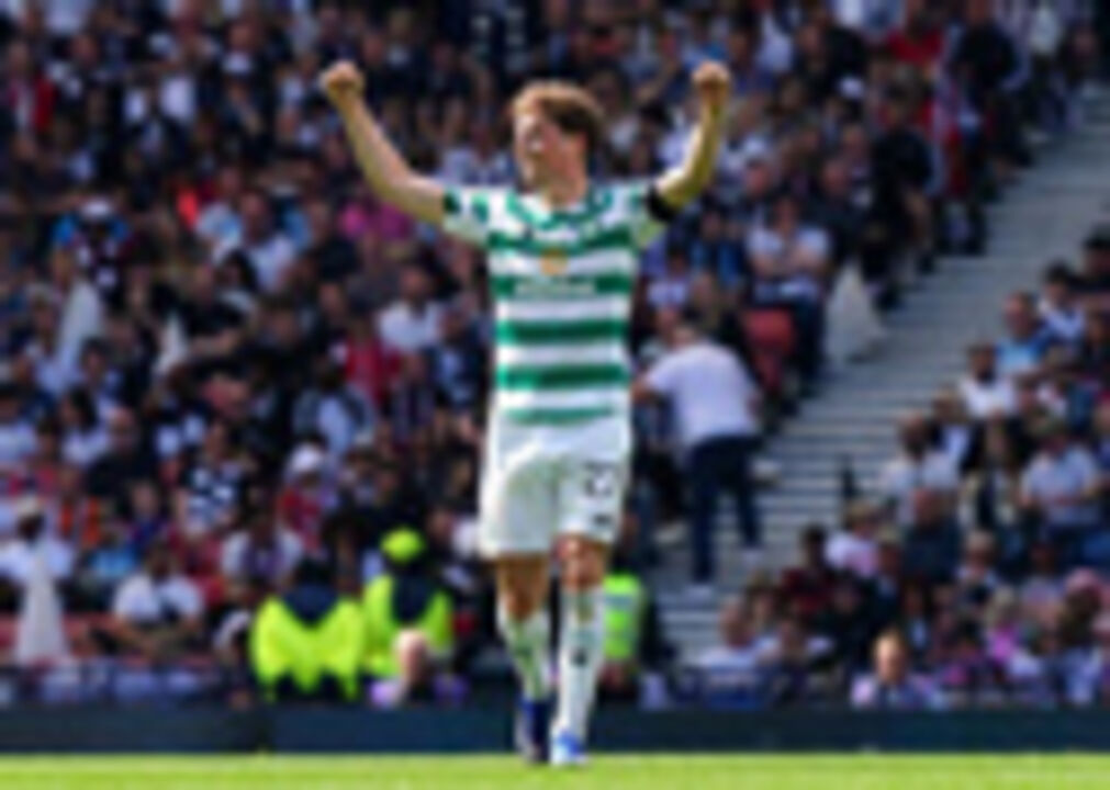 Celtic's Arne Engels celebrates scoring their side's second goal of the game during the Men's Scottish Cup final between Celtic