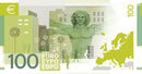 100 euros: Novo design com Homem Vitruviano, mapa da Europa e cidades