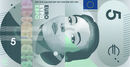 Nota de 5 euros com imagem de Maria Callas e bandeira da União Europeia