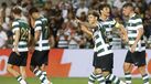 Maxi Araújo celebra golo pelo Sporting no particular contra o Estrasburgo no Algarve