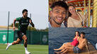 Suárez ontem na Academia Cristiano Ronaldo, a imprimir velocidade no apornto matinal. Ao lado, dois momentos das suas férias