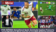 Daily Mirror: 'Viva à Espanha! Sensacional Espanha domina uma França infeliz para chegar à final do Mundial e marca possível reencontro com a Inglaterra em Nova Iorque'