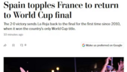 Washington Post: 'Espanha derrota a França e regressa à final do Mundial'