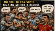 Meme da final do Mundial'2026 entre Espanha e Argentina  
