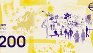 200 euros com design europeu e pessoas em parque