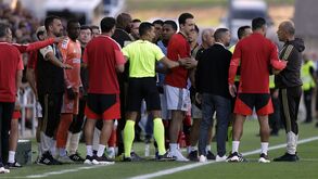 Momento de tensão nos bancos de Benfica e Flamengo durante o particular no Algarve