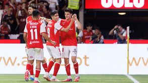 Jogadores do Sp. Braga festejam golo frente ao Zeleznicar Pancevo