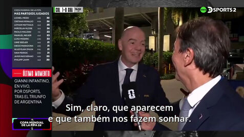 A frase de Gianni Infantino após o Argentina-Cabo Verde que está a dar que falar: «O coração esta noite...»