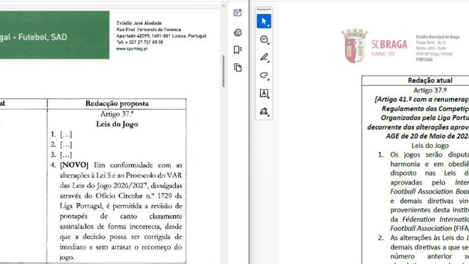 As duas propostas: Sporting viu a sua rejeitada e o Sp. Braga o seu texto aprovado