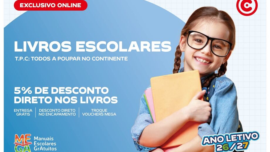 Manuais escolares em promoção online no Continente com 5% de desconto