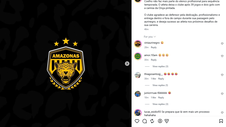 A publicação do Amazonas FC