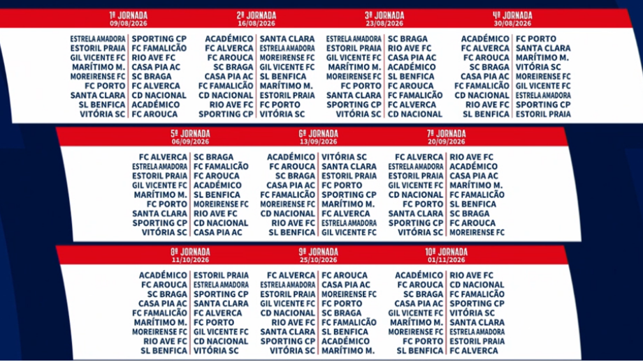 O calendário da Liga 2026/27