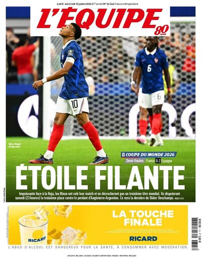 A capa do L'Équipe: 'Estrela fugaz'