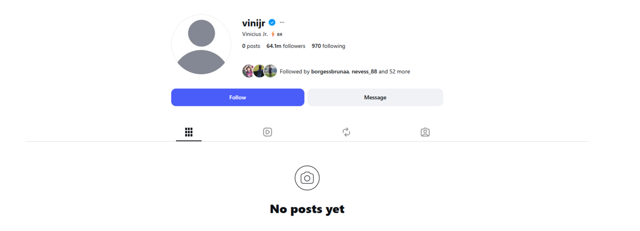 Conta no Instagram de Vinícius sem publicações