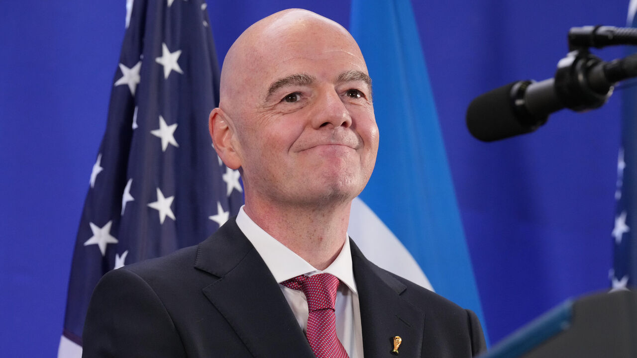 FIFA President Gianni Infantino speaks during a reception at Trump Tower with President Donald Trump in New York, Friday, July