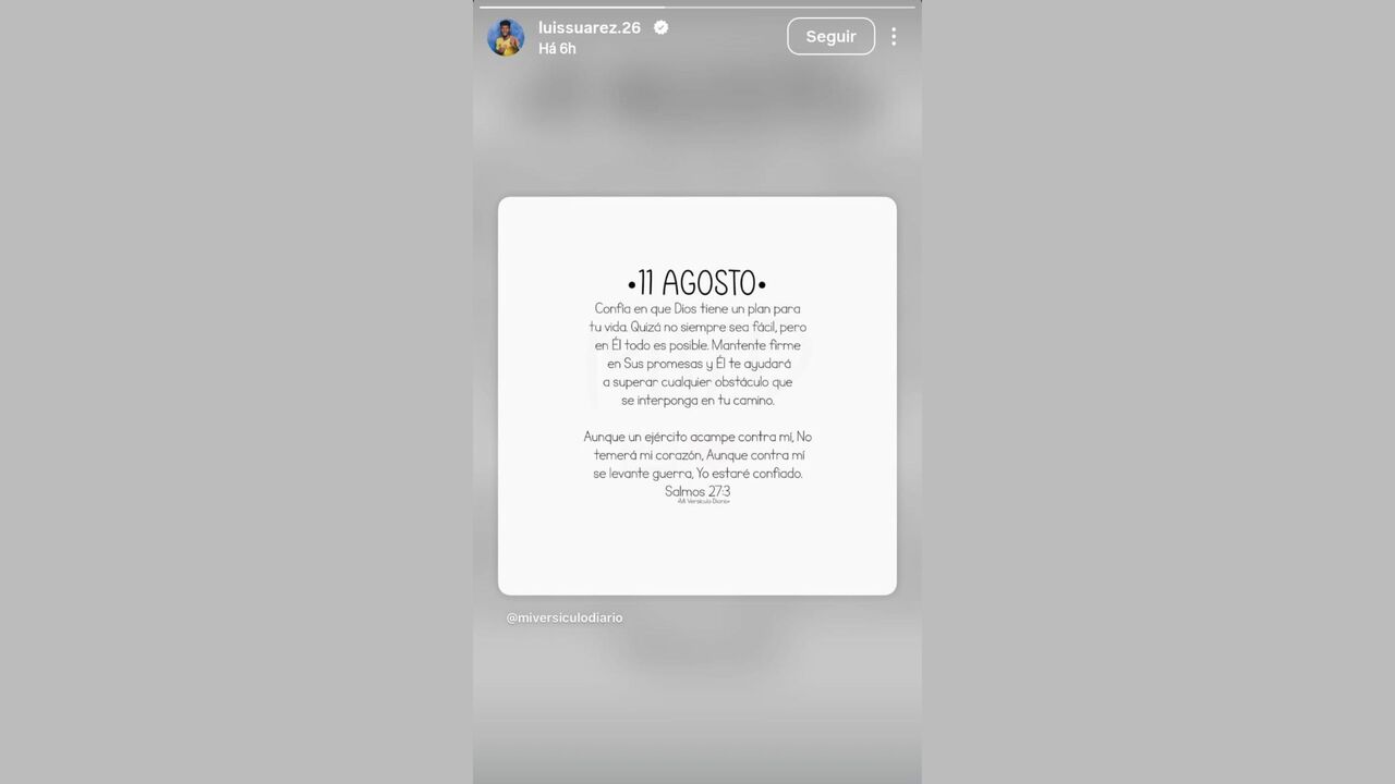 Luis Suárez confia que Deus tem um plano e está preparado para enfrentar qualquer obstáculo