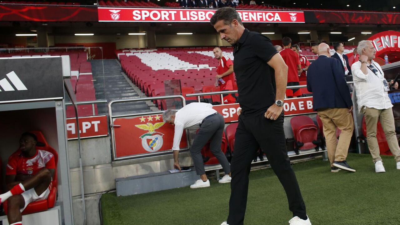 Marco Silva junto ao banco de suplentes do Benfica
