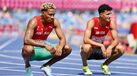 Omar Elkhatib, à esquerda, nos Europeus de atletismo em Birmingham