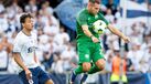 Sabah's Velko Simic controls the ball next to Aarhus' Mikael Anderson during the UEFA Champions League 3rd qualifying round 1st