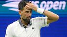 Novak Djokovic, of Serbia, reacts during the first round of