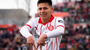 Claudio Echeverri (Girona FC) celebrates after scoring during La Liga football match between Girona FC and Athletic de Bilbao, at