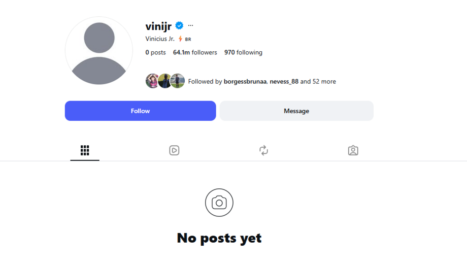 Conta no Instagram de Vinícius sem publicações